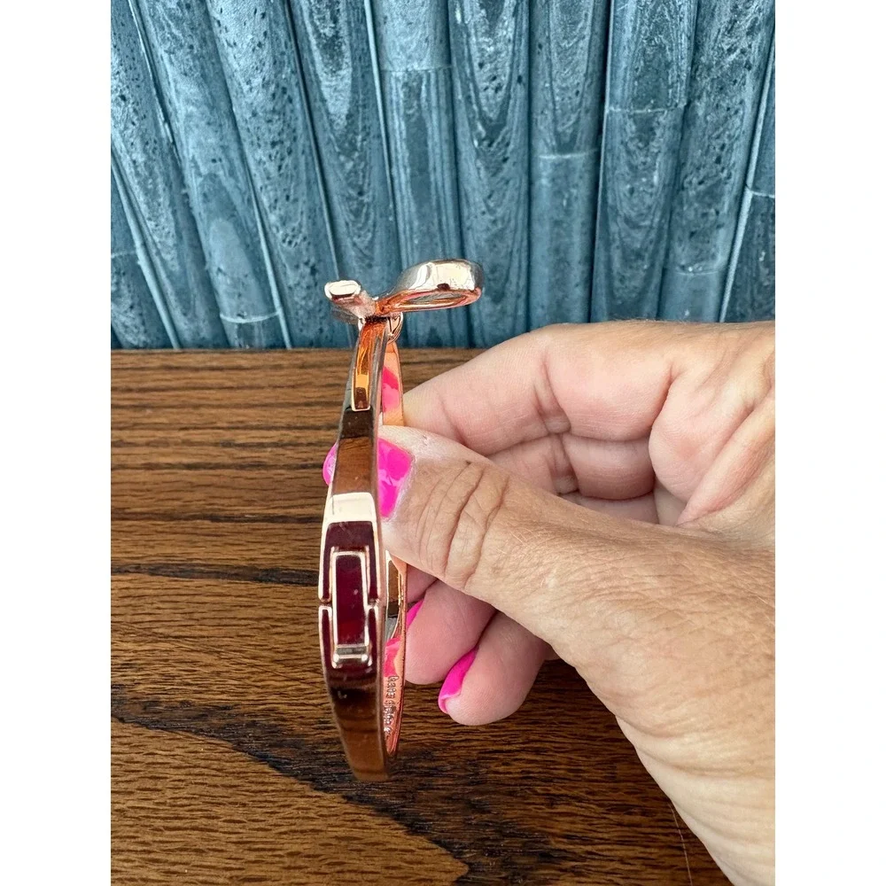 Kate Spade New York Skinny Bow Bangle Bracelet Rose Gold Tone Hinged Cuffs